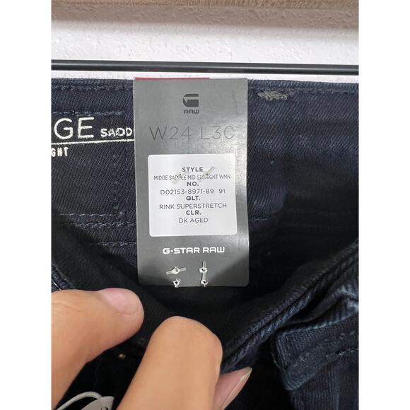 G-Star RAW Midge Mid Rise Straight Jeans W24 L30 Dark Wash NWT - Picture 3 of 8